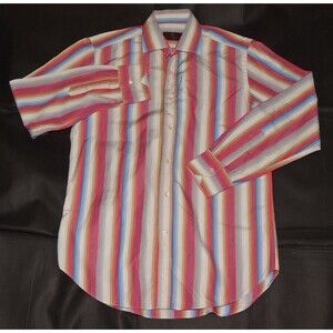 Etro Milano Men's Made In Italy‎ Long Sleeve Button Front Striped Shirt Size 40